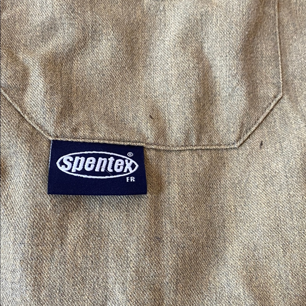 Spentex Flame Resistant Work Shirt FR Button Down Khaki Taupe Long Sleeve L - Picture 6 of 8